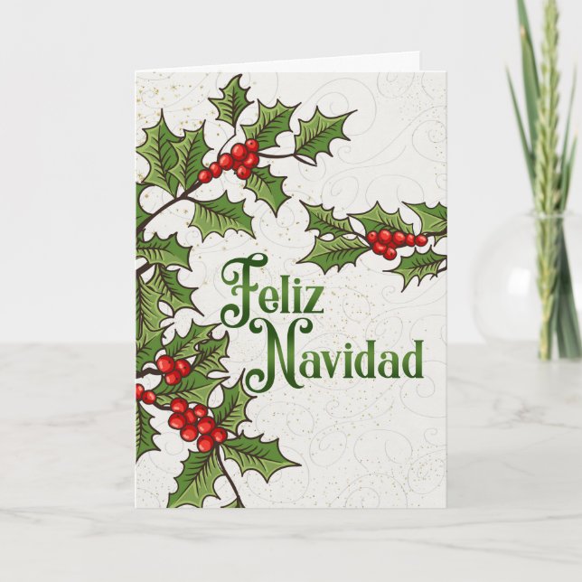 Cartão De Festividades Natal espanhol Feliz Navidad Holly Berries (Frente)
