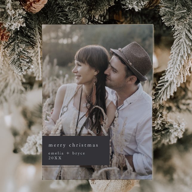 Cartão De Festividades Natal exclusivo para Impressoras de Cinzas EMELIA (EMELIA Gray Printable Cute Unique Photo Christmas Holiday Card)