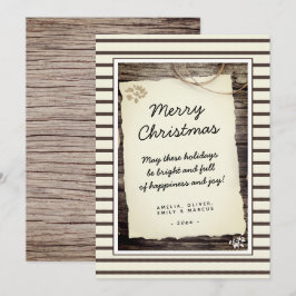 Cartão De Festividades Natal Feliz com Letra de Madeira Rústica em Papel 