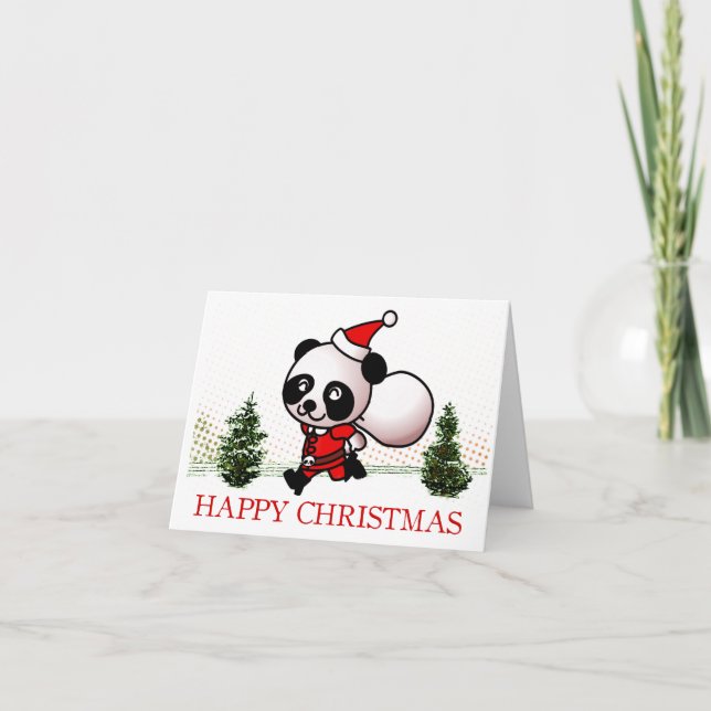 Cartão De Festividades Natal feliz da panda bonito (Frente)