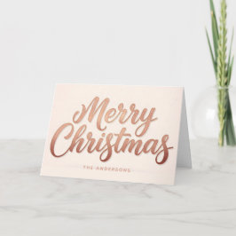 Cartão De Festividades Natal Feliz em Letra de Forma Retro em Dourado Ros