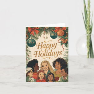 Cartão De Festividades Natal Feliz Família Ano Novo Mensagem Vintage