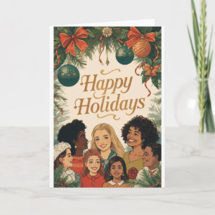 Cartão De Festividades Natal Feliz Família Ano Novo Vintage Mensagem