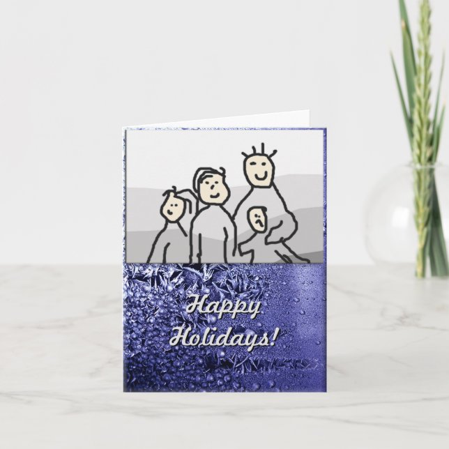 Cartão De Festividades Natal Feliz Feriados Azul com Foto (Frente)