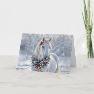 Cartão De Festividades Natal Feliz Férias Belo Cavalo Branco