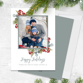 Cartão De Festividades Natal Feliz Férias Elegantes Red Holly Berries