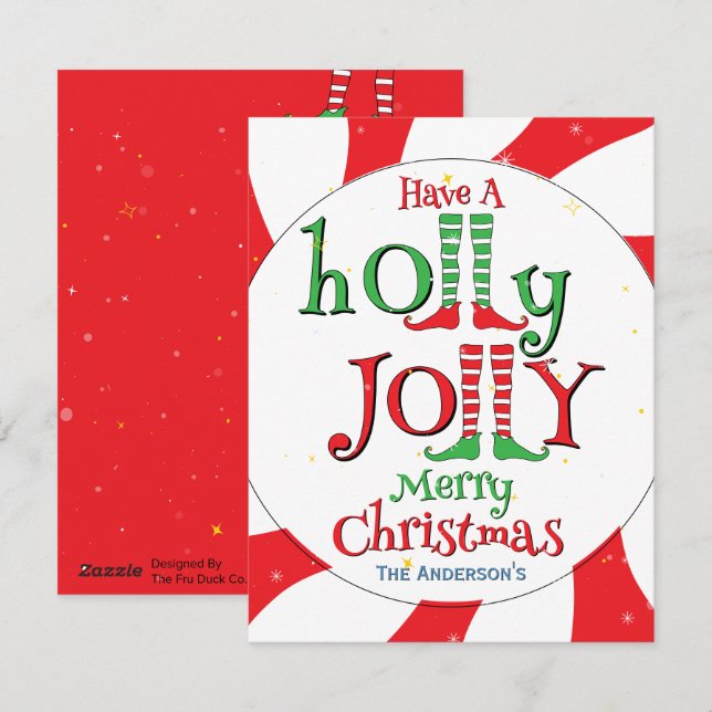 Cartão De Festividades Natal Feliz Holly Jolly Elfo Glamouroso Fofo (Frente/Verso)