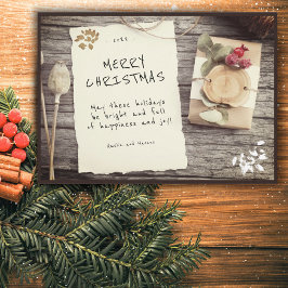 Cartão De Festividades Natal Feliz Letra em Papel Antigo de Madeira Rústi