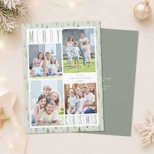 Cartão De Festividades NATAL FELIZ Moderno 4 Fotos Árvores Verde