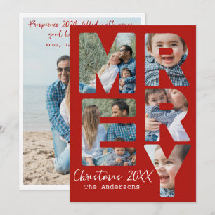 Cartão De Festividades Natal Feliz Moderno 6 Fotos Fundo Vermelho