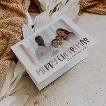 Cartão De Festividades Natal Festivo Colorido Dobrou Foto Desbotada<br><div class="desc">Este cartão festivo e festivo de Natal dobrado e desbotado é perfeito para seu divertido, criativo e brilhante Natal. É uma fonte única, divertida e moderna em vermelho, boho bronzeado, e verde claro e escuro, que faz um feliz sentimento sazonal. Se você está querendo iluminar o inverno escuro de seus...</div>
