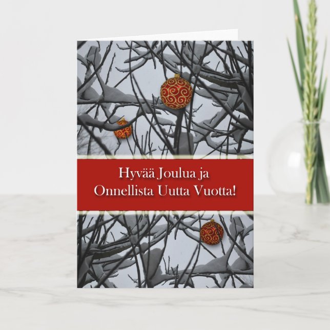 Cartão De Festividades Natal finlandês, ornamentos na neve (Frente)