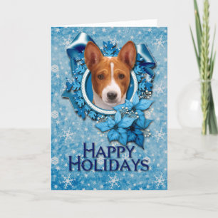 Cartão De Festividades Natal - floco de neve azul - Basenji
