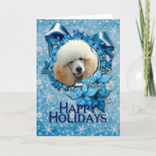 Cartão De Festividades Natal - Floco de Neve Azul - Poodle - Apricot