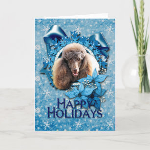 Cartão De Festividades Natal - Floco de Neve Azul - Poodle - Chocolate