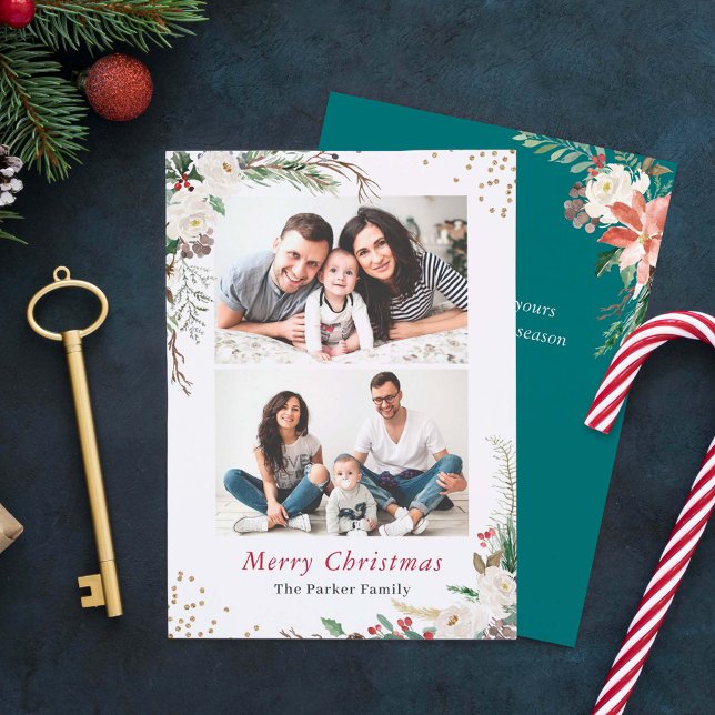 Cartão De Festividades Natal Floral do inverno Botânico sazonal 2 Foto (Criador carregado)