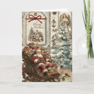 Cartão De Festividades Natal Floral do Papai Noel Festivo Inspirado em Vi