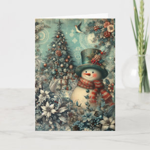 Cartão De Festividades Natal Floral Homemem de Neve Festivo Inspirado em 