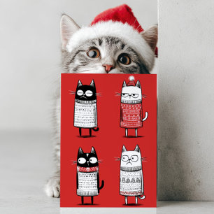 Cartão De Festividades Natal Fofo dos Gatos Engraçados de Desenho Vermelh