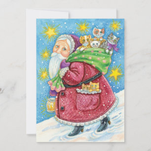 Cartão De Festividades Natal fofo, Papai Noel com Gatinhos e Gatos!