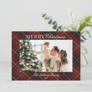 Cartão De Festividades Natal Foto 1 Xadrez Vermelho Clássico Elegante
