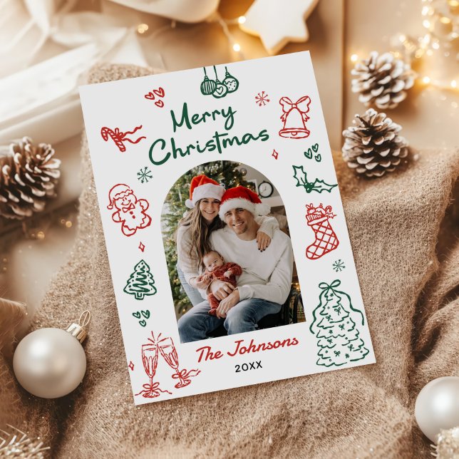 Cartão De Festividades Natal Foto Arco Desenhado à Mão Caprichoso (Criador carregado)