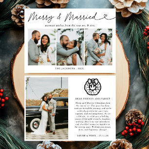 Cartão De Festividades Natal Foto de Recém-Casados Moderna e Alegre