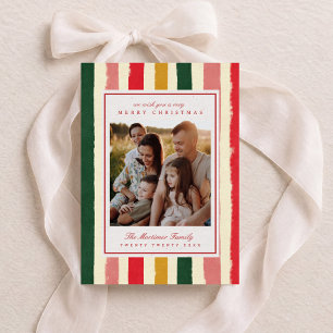 Cartão De Festividades Natal Foto Família Faixa Orgânica Colorida