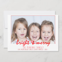Natal Foto Família Script Vermelho Alegre e Brilha