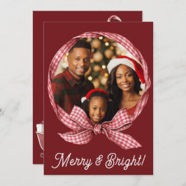 Cartão De Festividades Natal Foto Festa Alegre & Brilhante em Xadrez Verm