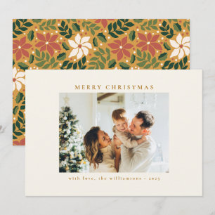 Cartão De Festividades Natal Foto Floral Verde Vermelho Amarelo Personali