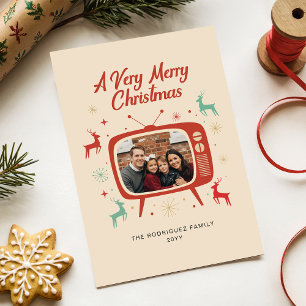 Cartão De Festividades Natal Foto Moderna de Família em Estilo Retrô Vint