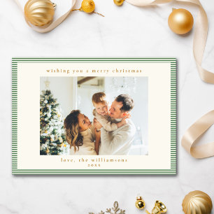 Cartão De Festividades Natal Foto Personalizada Listra Verde Branco Fofa