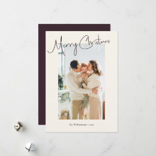 Cartão De Festividades Natal Foto Personalizada Roteiro Ameixa Minimalist