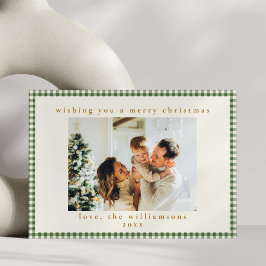 Cartão De Festividades Natal Foto Personalizada Xadrez Ginga Verde Fofo
