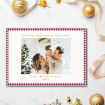 Natal Foto Personalizada Xadrez Vermelho Cranberry