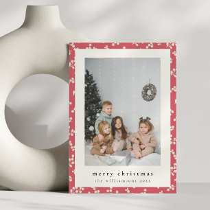 Cartão De Festividades Natal Foto Vertical Floral Vermelho Simples Festiv