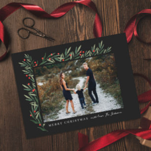 Cartão De Festividades Natal Fotografias Preto Folhagem de Inverno