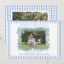 Cartão De Festividades Natal Garland Blue Arco Ribbon Gingham