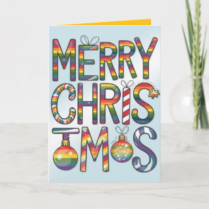 Cartão De Festividades Natal Gay Alegre e Elegante Fun Rainbow Merry Chri