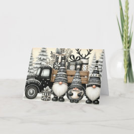 Cartão De Festividades Natal Gnominho Preto e Branco Fofo