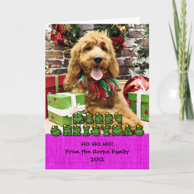 Cartão De Festividades Natal - GoldenDoodle - Claire (Frente)