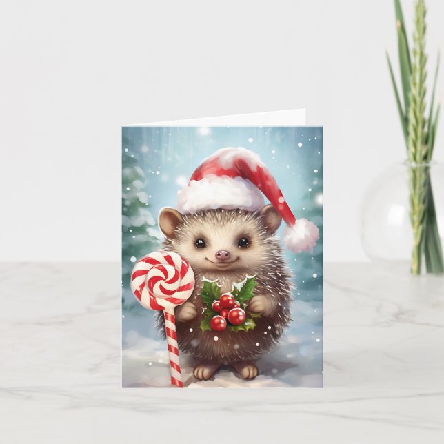 Cartão De Festividades Natal Hedgehog (Frente)