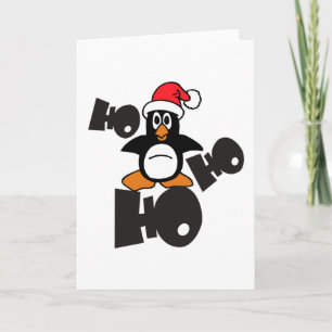 Cartão De Festividades Natal - Ho Ho Ho Papai Noel Pinguim 1