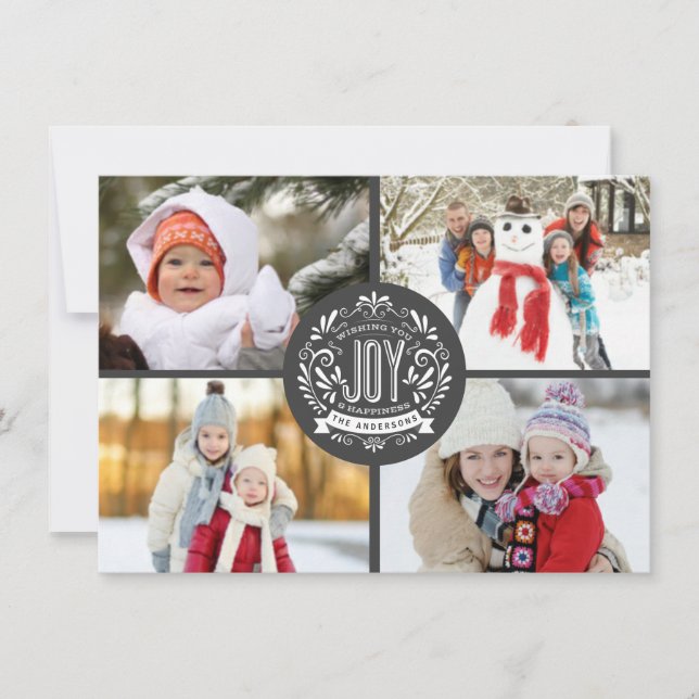 CARTÃO DE FESTIVIDADES NATAL HOLIDAY JOY CHALK ART 4 FOTO (Frente)