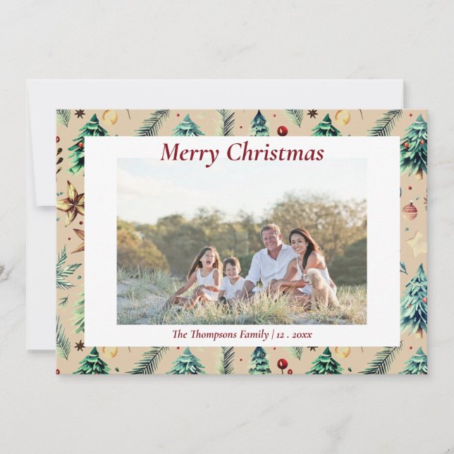 Cartão De Festividades Natal Holly Botanical Greenery Foto Dun (Frente)