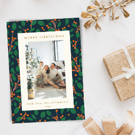 Cartão De Festividades Natal Holly Greenery Dois Marinhos Verticais de Fo