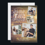 Cartão De Festividades Natal Holly Jolly Foto Collage Wood Rustic<br><div class="desc">Um elegante design de colagem de fotos Holly Jolly 4 para você personalizar com suas fotos favoritas emolduradas em ouro,  mensagem,  nomes e ano em um fundo de madeira rústica. As características inversas que caem flocos de neve num fundo de painéis de madeira correspondente. Projetado por Thisnotme©</div>