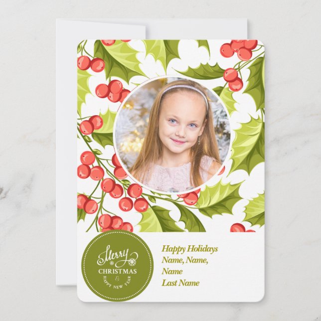 Cartão De Festividades Natal Holly | Uma foto| Feriado mínimo (Frente)