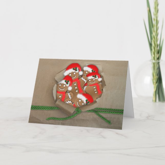 CARTÃO DE FESTIVIDADES NATAL - HOMENS DE GINGERBREAD NO SACO (Frente)